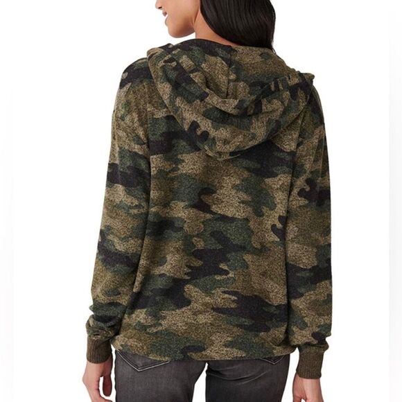 Lucky brand | Women’s Boho Soft Navy Blue Camouflage Hoodie Sweatshirt - Picture 4 of 11